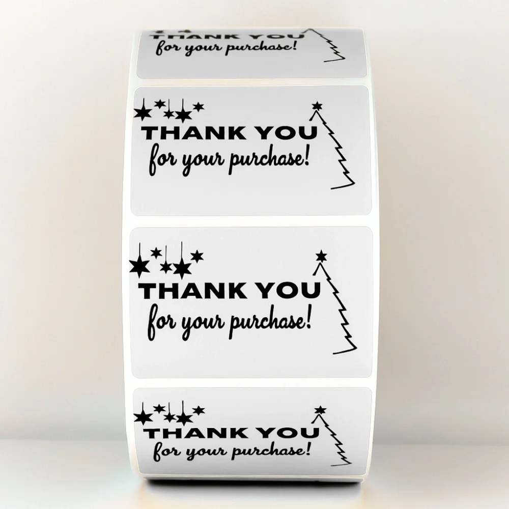 Thank You For Your Purchase Stickers Christmas Tree & Stars - Holiday Packaging